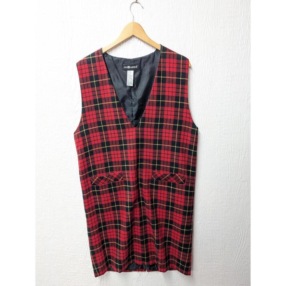 Vintage Sag Harbor Wool Plaid Jumper Dress Prep Academia Grunge Size 12